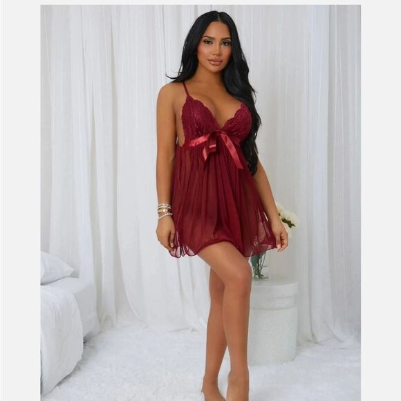 Mesh Dress with Thong Plus Size Sexy Lingerie Set Christmas Babydoll Chemise US - Picture 3 of 5